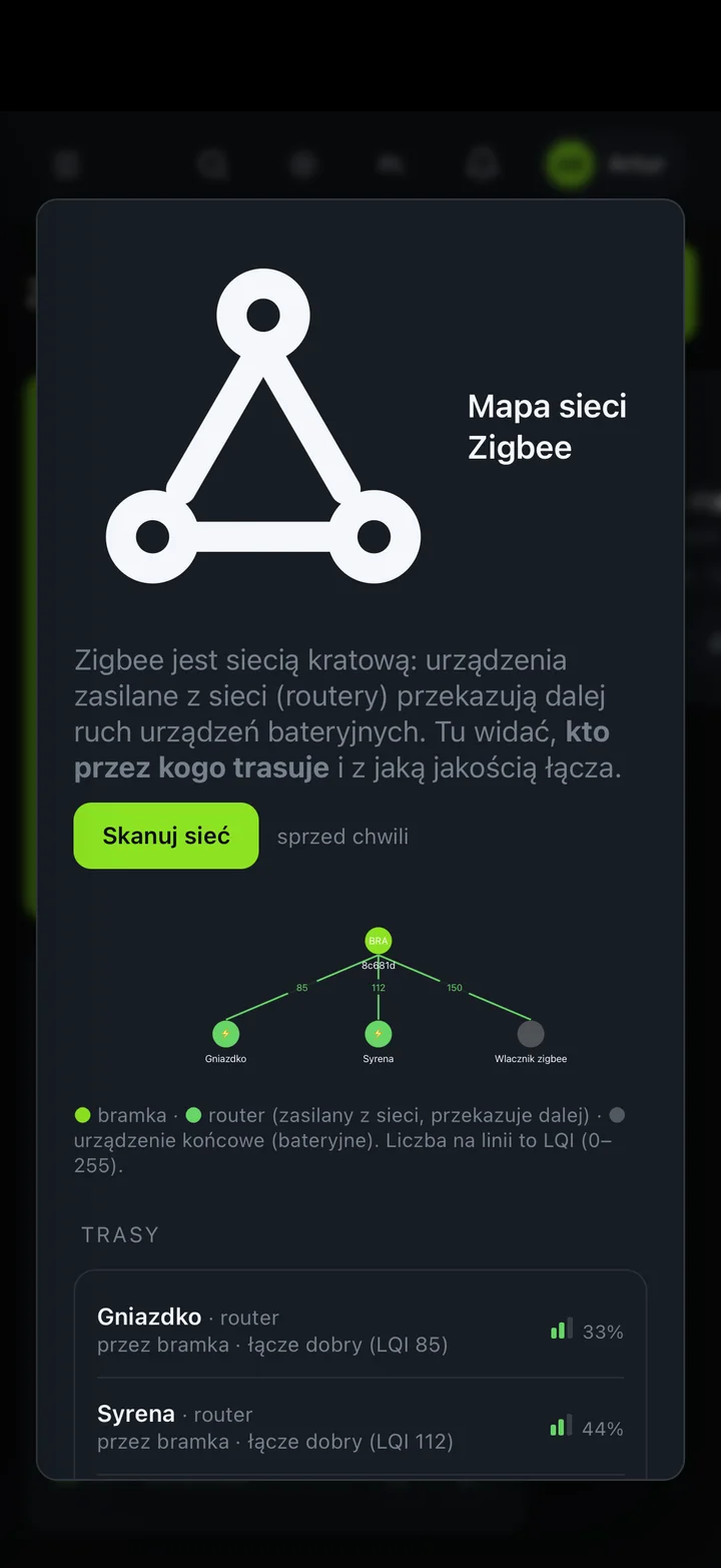 DomelOS Home — Mapa sieci Zigbee