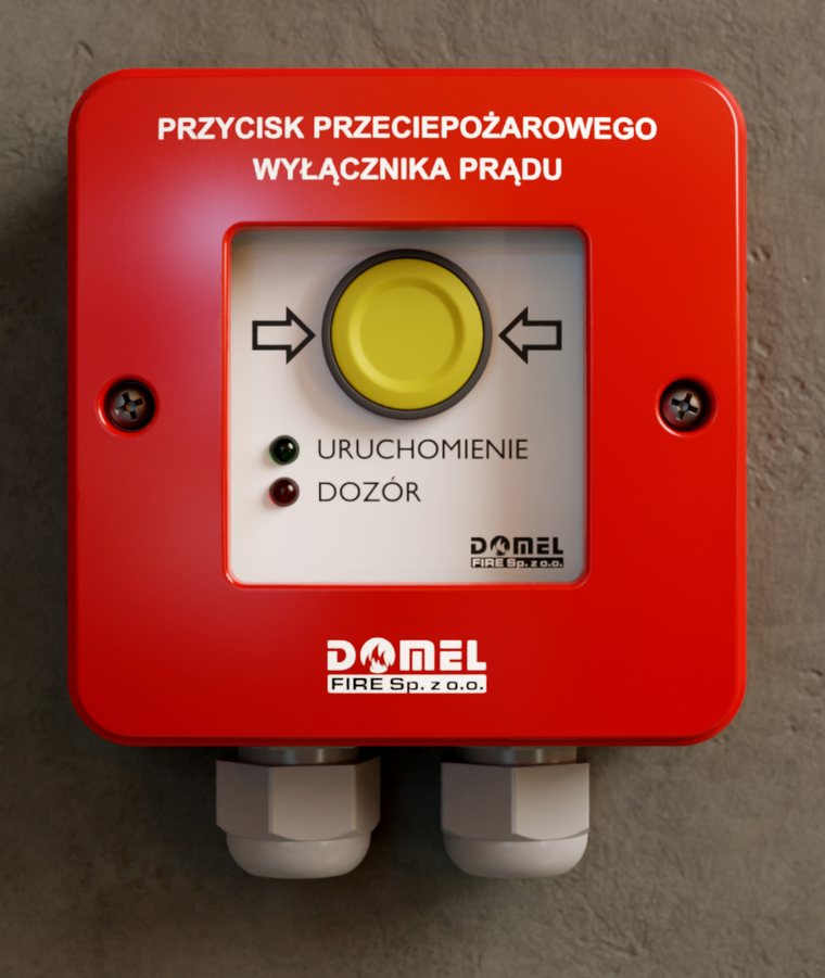Urządzenie uruchamiająco-sygnalizujące UU-PWP-DF — przycisk przeciwpożarowego wyłącznika prądu w obudowie natynkowej