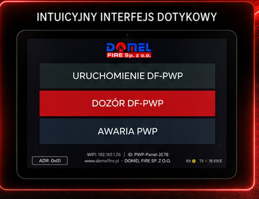 Interfejs dotykowy DF-PWP: URUCHOMIENIE DF-PWP, DOZÓR DF-PWP, AWARIA PWP